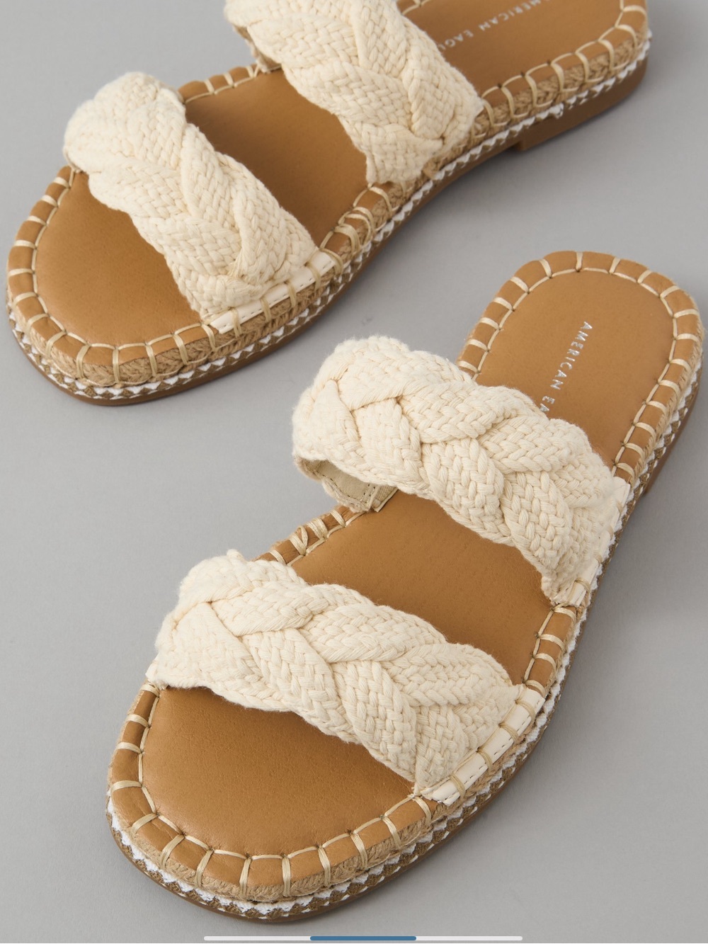 Women's American Eagle  Cream Braided Double-Strap Slide Sandals - Size 7 NWOT